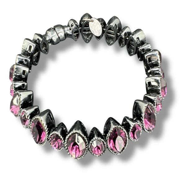 Cara Ny Bracelet Magnetic Closure Pink Faux Stone Black Metal Signed - Picture 1 of 8